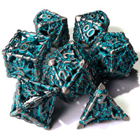 Grim Reaper Teal Glow Metal RPG Dice Set - 7 Pieces