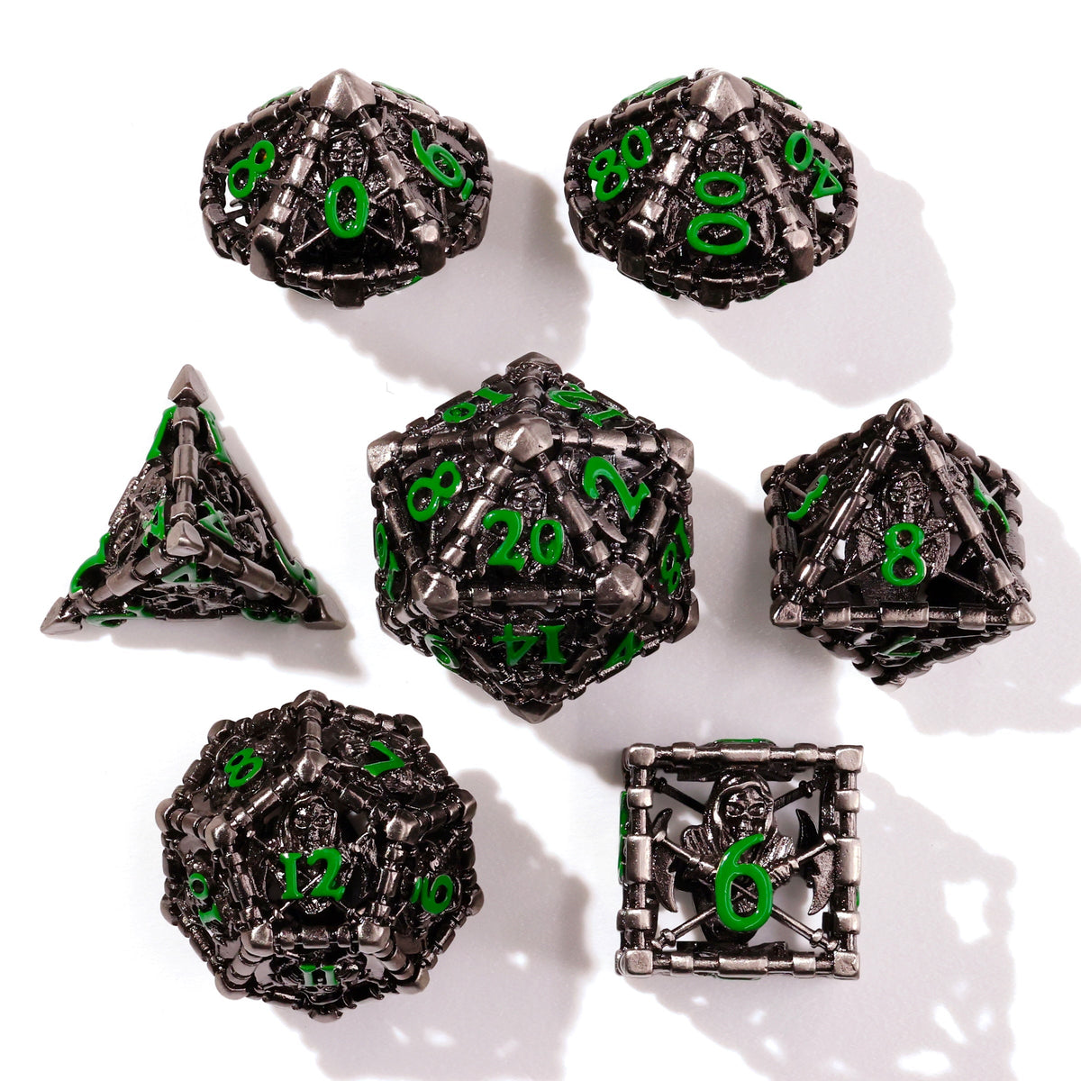 Grim Reaper Ethereal Glow Metal RPG Dice Set - 7 Pieces