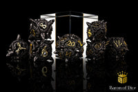 Coiled Black Dragon Metal RPG Dice Set | 7 Pieces
