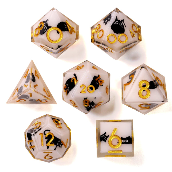Snowy Neko Liquid Core RPG Dice Set - 7 Pieces