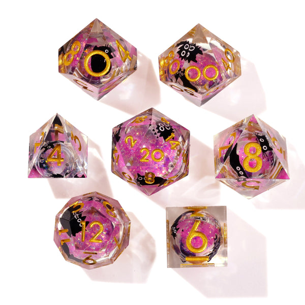 Amethyst Neko Liquid Core RPG Dice Set - 7 Pieces